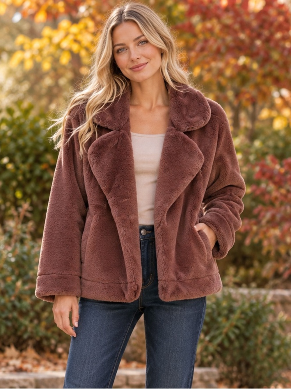 aerie Plush Teddy Jacket in Chocolate Brown